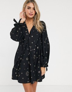 Черное платье-трапеция мини с вышивкой ASOS DESIGN-Черный