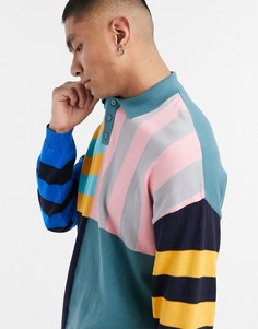 Трикотажная футболка-поло с полосками ASOS DESIGN-Мульти