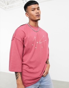 Футболка в стиле oversized с декоративными швами и вышивкой на груди ASOS DESIGN-Розовый