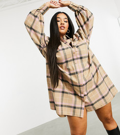 Платье-рубашка мини в стиле oversized в клетку ASOS DESIGN Curve-Мульти