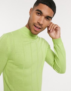 Лаймовый джемпер в рубчик с высоким воротником ASOS DESIGN-Зеленый