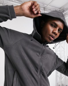 Худи из флиса черного цвета с молнией ASOS DESIGN-Серый