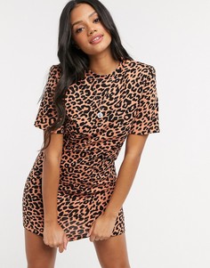Платье-футболка мини с подплечниками и короткими рукавами ASOS DESIGN-Коричневый