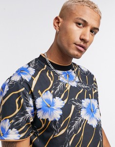 Свободная футболка с принтом ASOS DESIGN-Черный