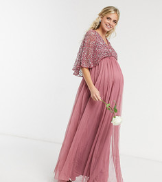 Розовое платье макси с кейпом и запахом Maya Maternity bridesmaid-Розовый