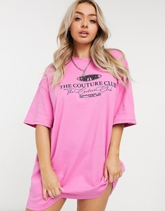 Платье-футболка в стиле oversized розового цвета The Couture Club-Розовый