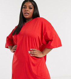 Платье-футболка в стиле oversized ярко-красного цвета ASOS DESIGN Curve-Красный