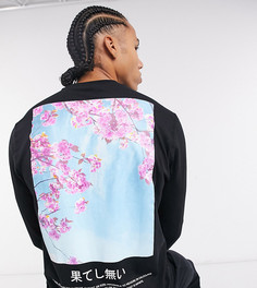 Черный свободный лонгслив из органического хлопка с принтом ASOS DESIGN Tall