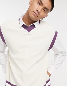 Oversized-лонгслив вафельной текстуры с окантовкой ASOS DESIGN-Бежевый
