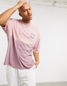Длинная свободная футболка с принтом тай-дай вышитой надписью ASOS DESIGN-Розовый