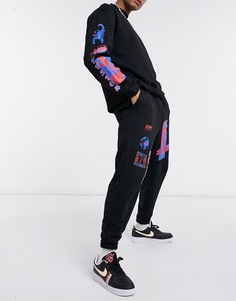 Свободные джоггеры от комплекта с принтом ASOS DESIGN-Черный