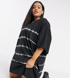 Платье-футболка в стиле oversized в полоску ASOS DESIGN Curve-Черный