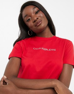 Красная футболка с короткими рукавами и логотипом Calvin Klein Jeans-Красный