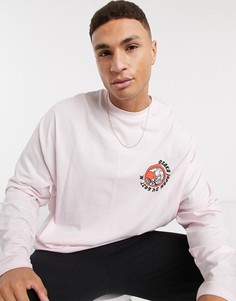 Розовая oversized-футболка из органического хлопка, с длинными рукавами и небольшим принтом на груди ASOS DESIGN-Розовый