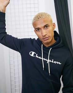 Темно-синий худи с большим логотипом Champion
