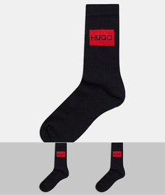 2 пары черных носков в рубчик с логотипом Hugo-Черный