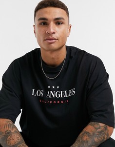 Черная oversized-футболка из органического хлопка с принтом на груди ASOS DESIGN-Черный