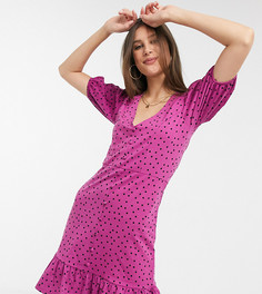 Фиолетовое чайное платье мини в черный горошек ASOS DESIGN Tall-Фиолетовый