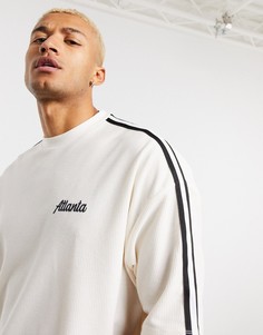Oversized-футболка из плотного вафельного трикотажа с вышивкой и лентой на рукавах ASOS DESIGN-Белый