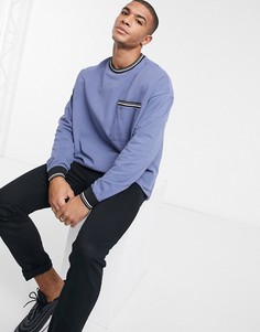Синий oversized-лонгслив из пике с окантовкой и карманом ASOS DESIGN
