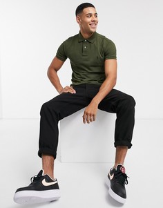 Зауженная футболка-поло оливкового цвета с логотипом Polo Ralph Lauren-Зеленый