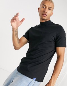 Черная футболка с высоким воротником и карманом Only & Sons-Черный