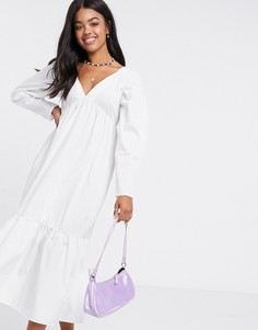 Белое платье миди с высоким содержанием хлопка ASOS DESIGN-Белый