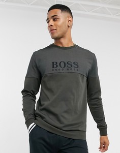 Свитшот цвета хаки с логотипом Boss-Зеленый