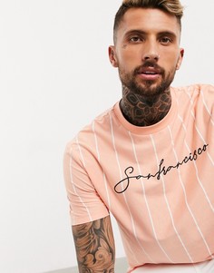 Свободная футболка в вертикальную полоску с вышивкой ASOS DESIGN-Мульти