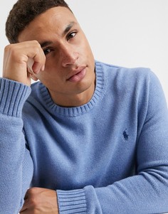 Голубой хлопковый джемпер с логотипом Polo Ralph Lauren-Синий