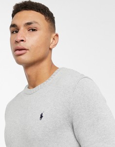 Серый хлопковый джемпер с логотипом Polo Ralph Lauren