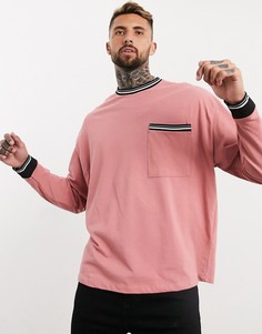 Розовый свободный лонгслив из пике с окантовкой ASOS DESIGN