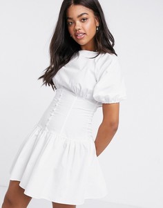 Белое платье мини с пышными рукавами ASOS DESIGN-Белый