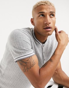 Плотная фактурная футболка от комплекта с воротом на пуговицах ASOS DESIGN-Серый