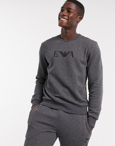 Серый свитшот для дома с вышитым логотипом Emporio Armani