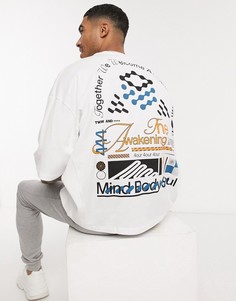 Белая oversized-футболка со вставками в рубчик и принтом на спине ASOS DESIGN-Белый