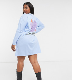 Голубое свободное платье-футболка с принтом "Los Angeles" ASOS DESIGN Curve-Синий