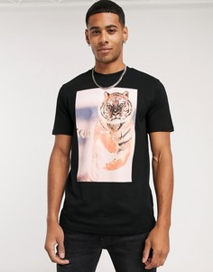 Черная футболка с принтом тигра BOSS-Черный