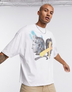Футболка в стиле oversized с принтом ASOS-Белый
