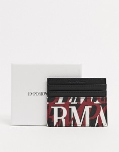 Черный кошелек для карт с принтом логотипа Emporio Armani