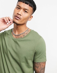 Футболка цвета хаки с овальным вырезом ASOS DESIGN-Зеленый