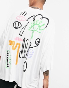 Белая oversize-футболка с рукавами 3/4 и принтом ASOS DESIGN-Белый