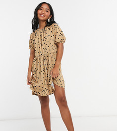 Свободное платье в горошек со сборками ASOS DESIGN Petite-Коричневый