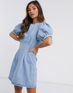 Синее платье с защипами и объемными рукавами ASOS DESIGN-Синий