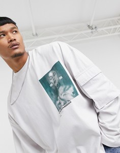 Oversized-футболка с карманом в стиле MA1 и фотопринтом ASOS DESIGN-Белый