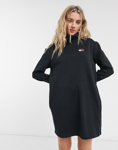 Черное платье с логотипом и высоким воротником Tommy Jeans-Черный