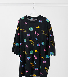 Oversized-футболка с принтом логотипа ASOS Day Social Plus-Черный