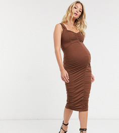 Шоколадное облегающее платье миди ASOS DESIGN Maternity-Коричневый