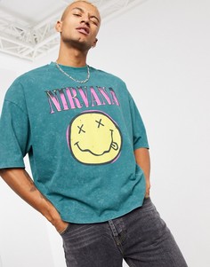 Зеленая oversized-футболка с принтом "Nirvana" ASOS DESIGN-Зеленый