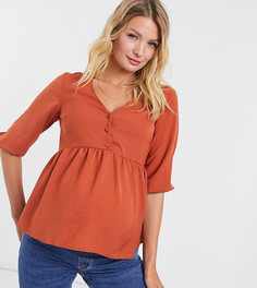 Топ рыжего цвета с баской и пуговицами New Look Maternity-Коричневый